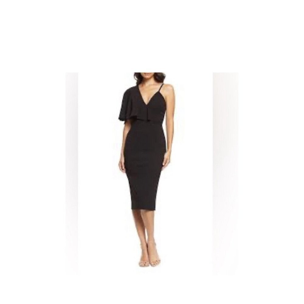 Dress The Population Womens Beth One Shoulder Deep V-neck Dress Black Size Small